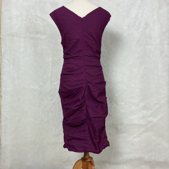 Eileen Fisher Cotton Silk Steel Stretch Shirred Purple Red Dress 10 - Picture 3 of 7